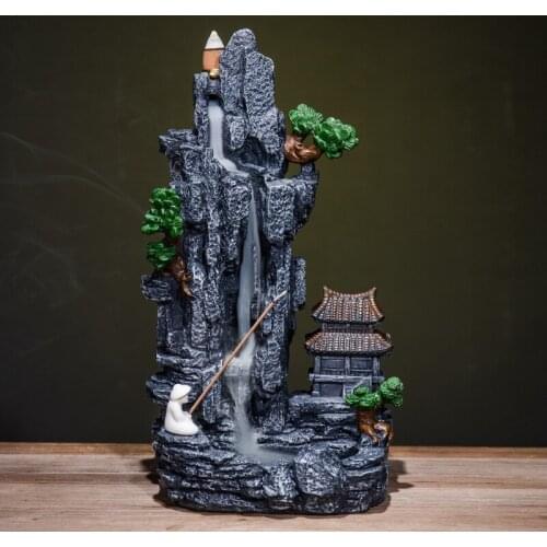 Arabic Style Incense Burner Holder Tower Fountain Modern Incense Burner Mountain Charcoal Resin Quemador De Incienso Waterfall