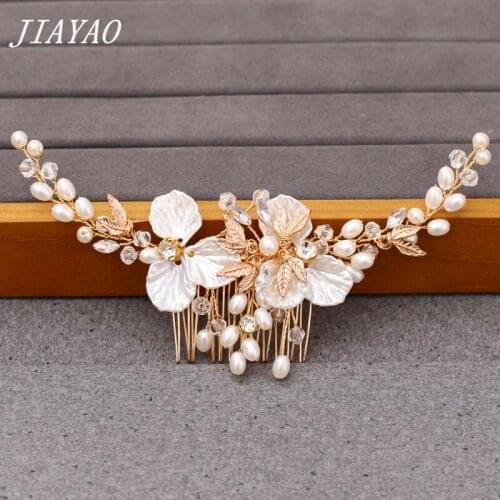 Flower Pearl Hair Comb Women Hair Jewelry Light Gold Ladies Wedding Hair Comb Bridal Hair Accessories Handmade Ornament