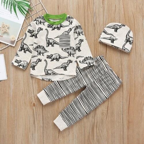 Cotton Baby boy clothes set Dinosaur pattern Long Sleeved T-shirt+pants+cap Kids Suit Newborn baby clothing set Infant outfits