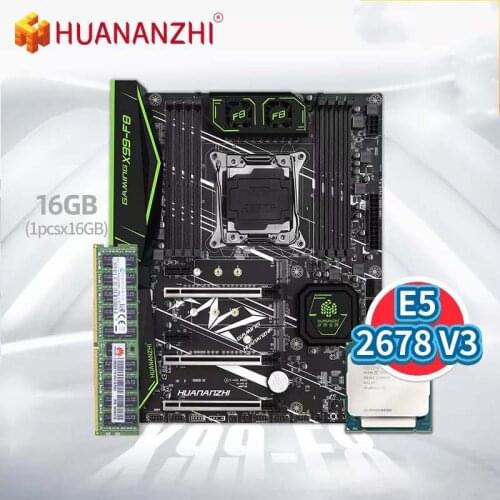 HUANANZHI X99 F8 Motherboard with Intel XEON E5 2678 V3 with 1*16G DDR4 RECC Memory Combo Kit Set NVME SATA 3.0 USB 3.0 ATX