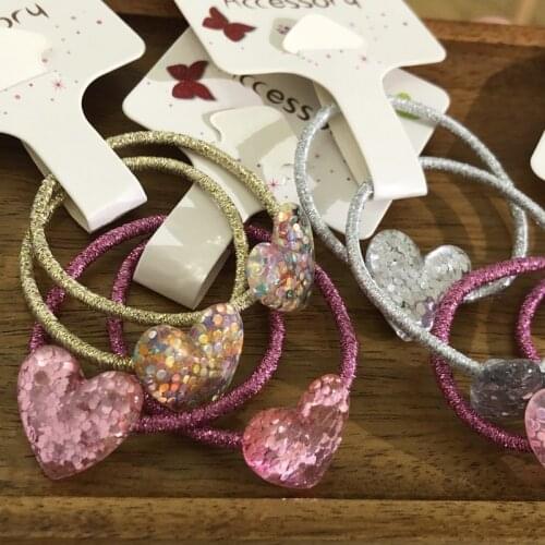 2Pcs/set Shiny Heart Shaped Elastic Rope Hairband Ponytail Band Scrunchies Women Hair Accessories Resin For Girl Birthday Gift