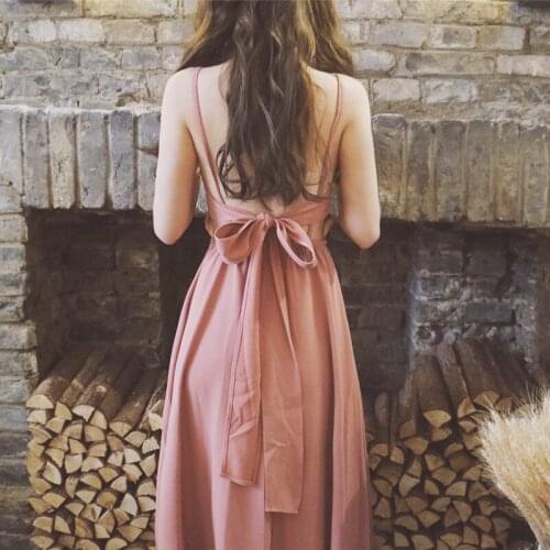 Summer women dress black dress beach seaside vacation fairy scheming backless thin high waist suspender long dress 02-DS-hsfgtm