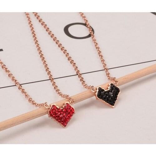 Fashion Cute Heart Necklace for Women Stainless Steel Full Rhinestone Love Heart Pendant Necklace Charm Jewelry Christmas Gifts
