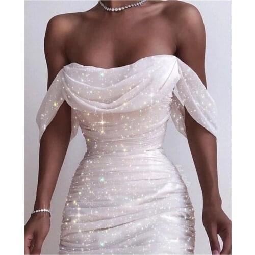 2019 Fashion Trend Women Bodycon Slim Off Shoulder Sequin Jumper Party Club Mini Dress Ladies Evening Party Shiny Sheath Dress