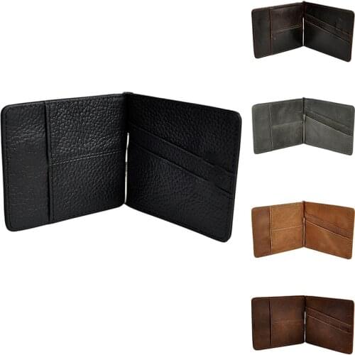 Male Genuine Leather Design Fashion Slim Wallet Front Pocket Money Clip Mini Purse for Men