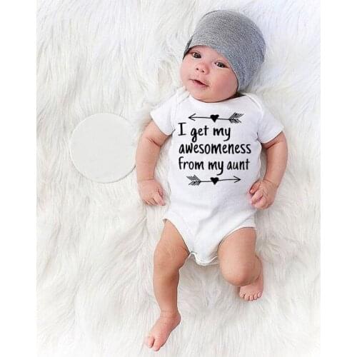New Summer Stylish Romper I Get My Awesomeness From My Aunt Letter PrintJumpsuit Infant Baby Boys Girls White Clothes
