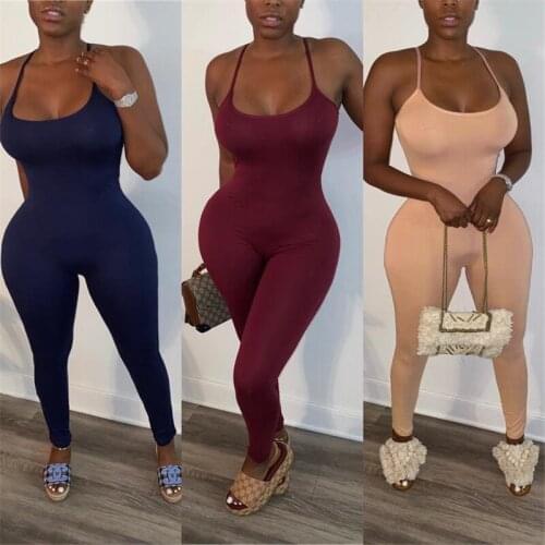 Solid Color Sexy Jumpsuits for Women Spaghetti Strap Playsuit 2021 New Fashion Backless Women Clubwear Sexy Jumpsuit Playsuits