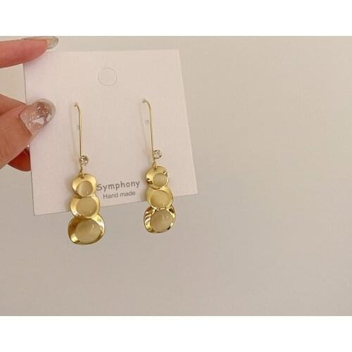 Origin Summer Luxury Metallic Round Opals Dangle Earring for Women Temperament Long Tassel Rhinestones Hook Earring Jewelry