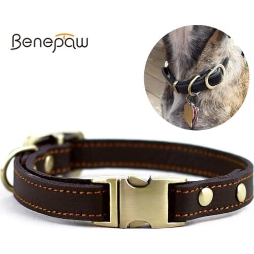 Benepaw Genuine Leather Dog Collar Quality Handmade Strong Comfortable Metal Buckle Pet Collar For Small Medium Large Dogs