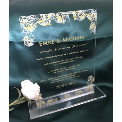 Prined Gold leaf 10pcs Custom Acrylic Wedding Invitation,Acrylic Invite,Personalized Acrylic Invitation,Acrylic Save Date Card