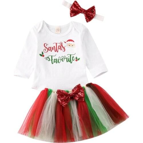 Dropshipping Christmas Clothes Sets Newborn Baby Girl Long Sleeve Romper Rainbow Lace Tutu Skirt Headband 3pcs Outfit