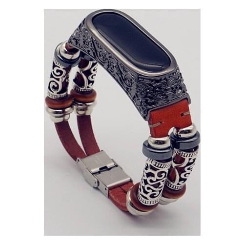 Newest Retro leather watch band strap for Xiaomi band 3 4 NFC metal case Mi band 4 watchbands