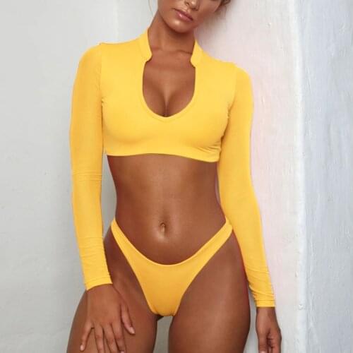 Anibol Sexy Bikini Transparent Mesh Women Swimsuit 2019 Long Sleeve Female Swimwear See-through Girls Bathing Suit