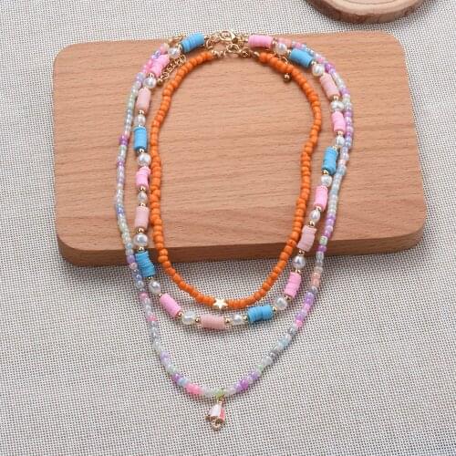 Cute Candy Color Acrylic Seeds Beads Beaded Kids Choker Necklace Women Hanmdae Jewelry Soft Pottery Round Plate Pearls Necklace