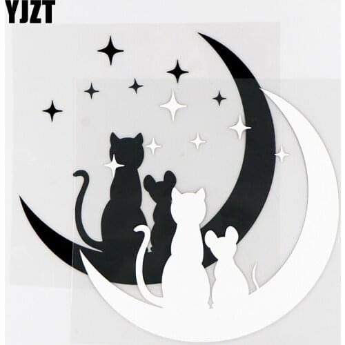 YJZT 14×13.6CM Lovely Cat And Mouse Are Watching The Stars On The Moon Vinyl Decal Car Sticker Black / Silver 10A-0548