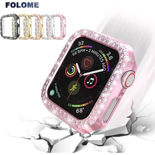 Double-row Diamond Shiny Fashion Cover for Apple Watch Case Series SE/6/5/4/3/2 Hard PC Plating Bumper for iWatch 38/42/40/44mm