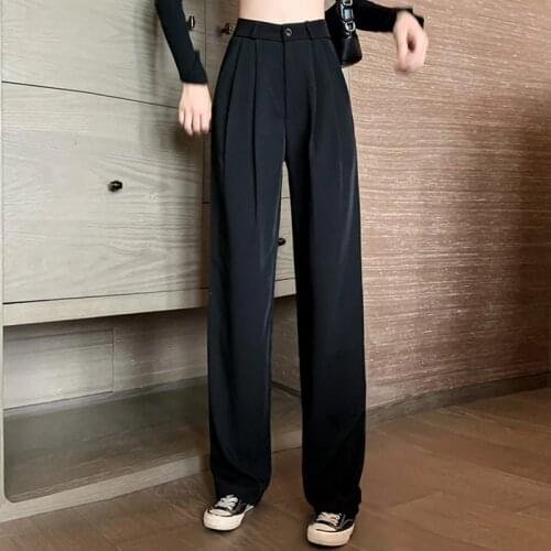 YAMDI autumn solid high waist 2020 new winter casual trousers women woman pants korean style suit wide leg pants female pantalon
