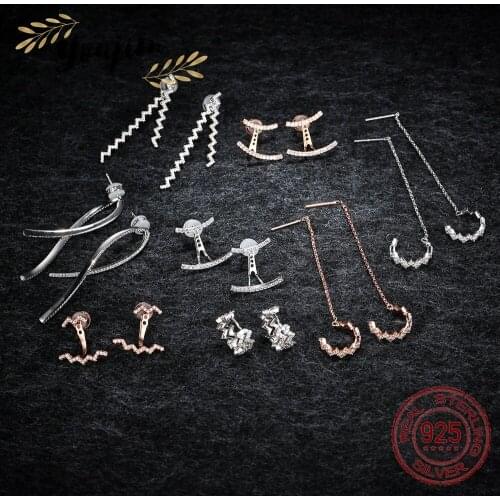 New Women Zircon Wave Geometry Earrings Earrings Luxury Fashion Cute Monaco Exquisite Jewelry Gift 925 Silver