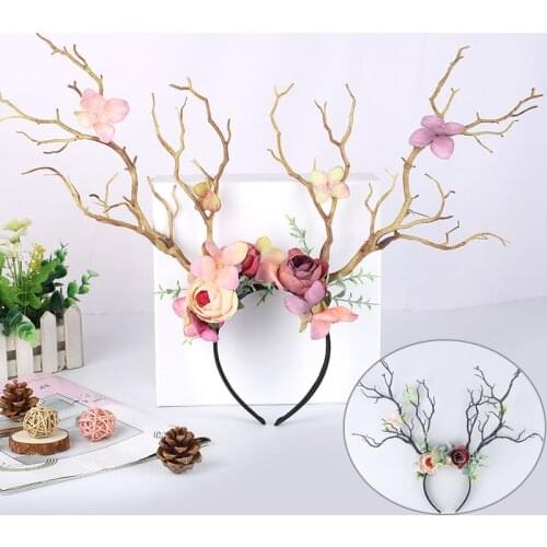 Fashion Women Antler Deer Horn Flower Hairband Cute Hair Hoop Cosplay Party Hair Accessories