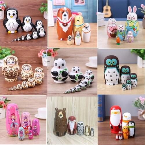 10pcs/Set Russian Matryoshka Dolls Penguin Pattern Handmade Basswood Nesting Dolls Set Matryoshka Doll Toys Home Decor Fun Toys