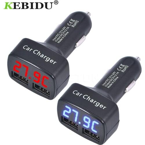 Kebidu 4 in 1 DC 5V 3.1A Car Charger Dual USB with Voltage/temperature/Current Meter Tester Adapter Digital Display
