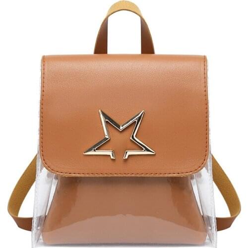 8PCS / LOT Leather Women Backpack Shoulder Bag PVC Transparent School Bag for Teenage Girls Small Bagpack Purse