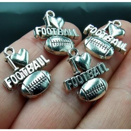 Antiquing 20pcs letter Charm I Love Fottball Tibetan Pendants I Love FOOTBALL Charms I Heart Football Charms For Jewelry Making