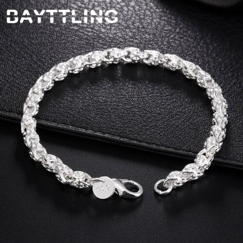 BAYTTLING 8 Inch 925 Sterling Silver 5MM Faucet Chain Bracelet For Woman Man Fashion Glamour Party Wedding Jewelry Gift