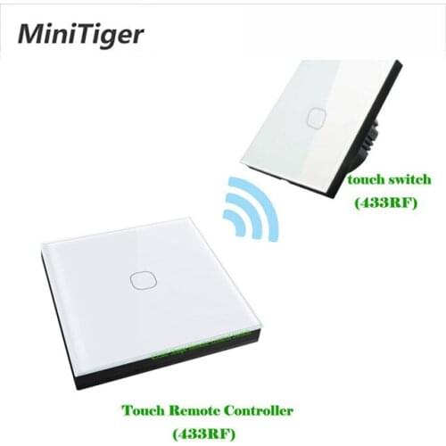 Minitiger EU Standard 1/2 Gang 2 Way Wireless Remote Wall Light Touch Switch Wireless Stick Remote Touch Switch