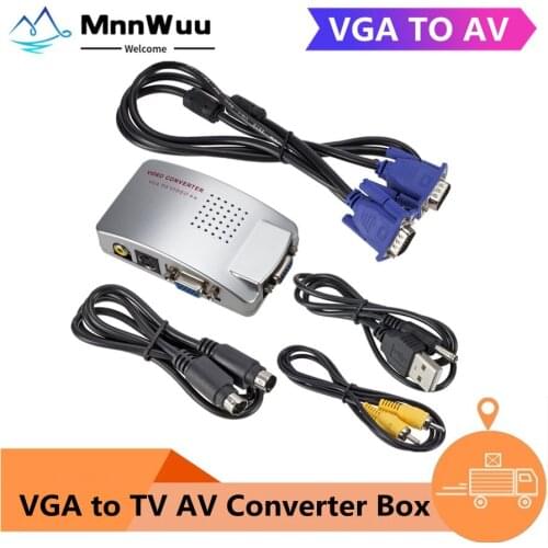 PC Converter Box VGA to TV AV RCA Signal Adapter Converter Video Switch Box Composite Supports NTSC PAL for Computer