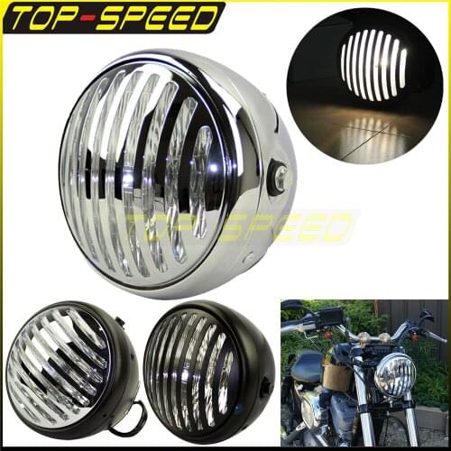 Black/Chrome Retro 6.5" Headlight With Grille Lamp Cover Motorcycle For Harley Bobber Choppers Cruisers Vintage Headlamp