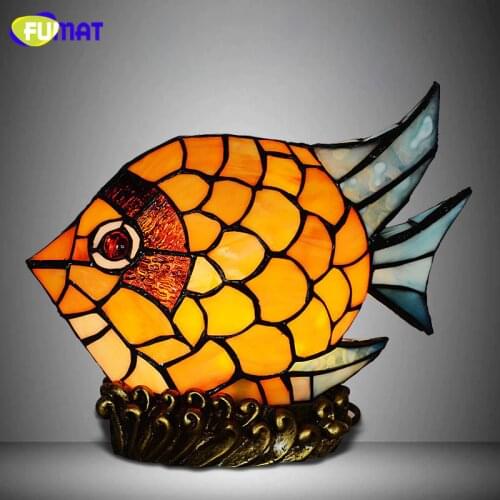 FUMAT Stained Glass Fish Lamp Creative Gift Colorful LED Table Lamp Home Decor Living Room Office Kids Room Deco Table Lamps