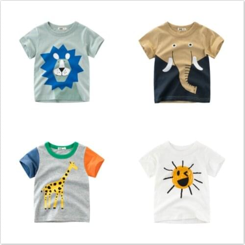 Cartoon Print Baby Boys Elephant Giraffe T Shirt For Summer Infant Kids Boys Girls Lion T-Shirts Clothes Cotton Toddler Tops Tee