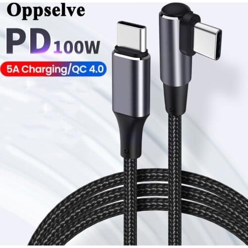 USB Type C To Type C 100W PD Charging Cable QC4.0 90 Degree Elbow Data Cable Cord for Huawei P40 Samsung S20 Laptops Macbook Pro