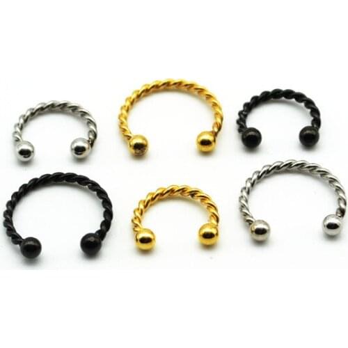 Twised Fake Nose ring Septum Gold Titanium Small Seamless Nose Hoop Ring 8mm 10mm inner Diameter 316L Stainless Steel Clip