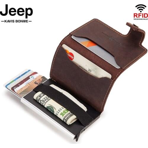 Slim RFID Blocking Leather Wallet Credit ID Card Holder Purse Money Case for Men 2020 Crazy Horse Leather Fashion Aluminium Bag