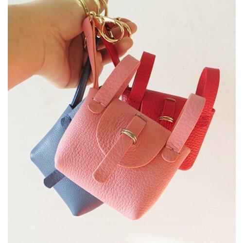 Genuine Leather Handmade Mini Bag Keychain Tote Women Coin Purse Cute Girl Bag Accessory Pouch Pendant