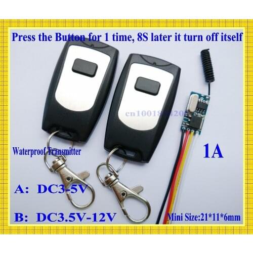 Mini Remote Switch 3V 3.6V 3.7V 4.8V 5V Micro Wireless Control Switch 6V 7.4V 9V 12V No Sound Press Release 8S Turn OFF itself