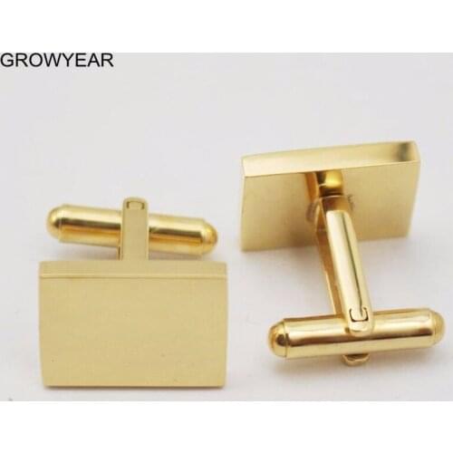 Trendy Jewelry Laser Simple Rectangle Stainless Steel CuffLink Engraving Your Logo For Men Golden 1 Color Free Shipping