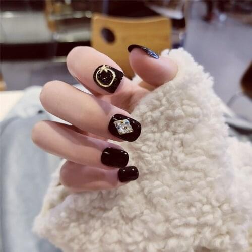 24Pcs/boxed Gold Foil Retro Short Round Head fake finger nail girl Wearable Full Cover acrylic press on nail coffin with designs