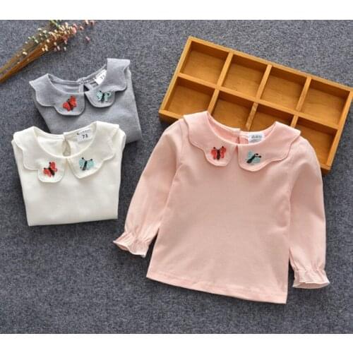 New Baby Girl Shirt Children Clothes Girls Shirt Tee Kids Long Sleeve Bottoming Tops Butterfly Peter pan Collar Baby Shirts