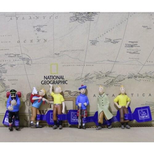 New Statue Les Aventures de Tintin Herge Classic Comic Anime Adventures of Tintin Haddock Figure Model Toys Gift 6pcs/set