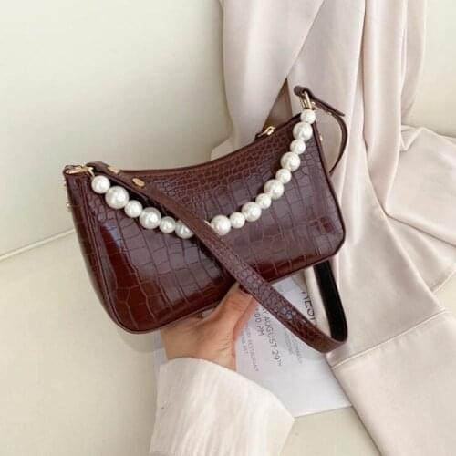 2021 New Fashion Shoulder Bag Beading Chain Handbags For Women Pu Leather Crossbody Female Underarm Baguette Bags