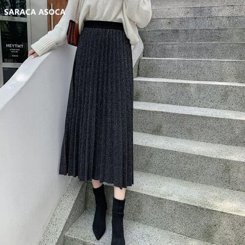 New Arrival Autumn and Winter Plaeted Skirt Fashion Girls Elastic Waist Long Bust Skirt Female