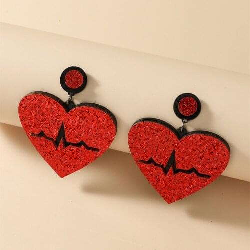 New Fashion Red Heart Acrylic Drop Earrings For Women Girls Personality ECG Heartbeat Dangle Earrings Jewelry Valentine Gifts