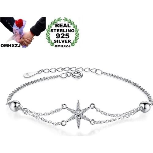 OMHXZJ SZ142 Wholesale European Fashion Woman Girl Birthday Wedding Gift Hexagonal Star AAA Zircon S925 Sterling Silver Bracelet