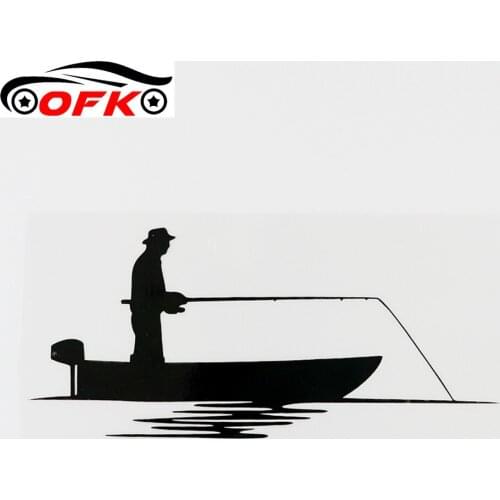 OFK Man A Fishing From Boat Relax Vinyl Car Sticker Black/Silver 16.9CM*7.3CM