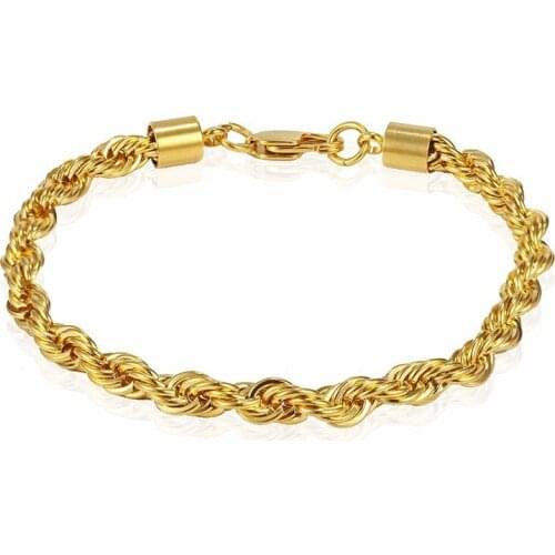 RIR Classic Stainless Steel Golden Lobster Clasp Twisted Chain Bracelet Delicate Rope Chain Bracelet Jewellery Gifts For Him