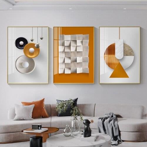 Luxury Orange Abstract Geometry Combination Nordic Canvas Painting Art Print Poster Picture Wall Modern Home Living Room Decor