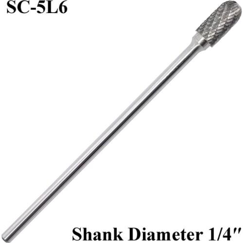 SC-5L6 Tungsten Carbide Burr Lengthened Rotary File Cylindrical Shape with Radius End Double Cut with 1/4"Shank for Die Grinder